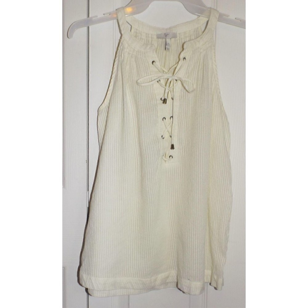 Joie XS Arabeth shadow stripe lace-up semi-sheer top no care/content tag